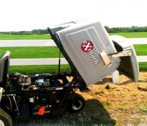 The powered hopper lift makes it incredibly easy to dump clippings from the Navigator's hopper.